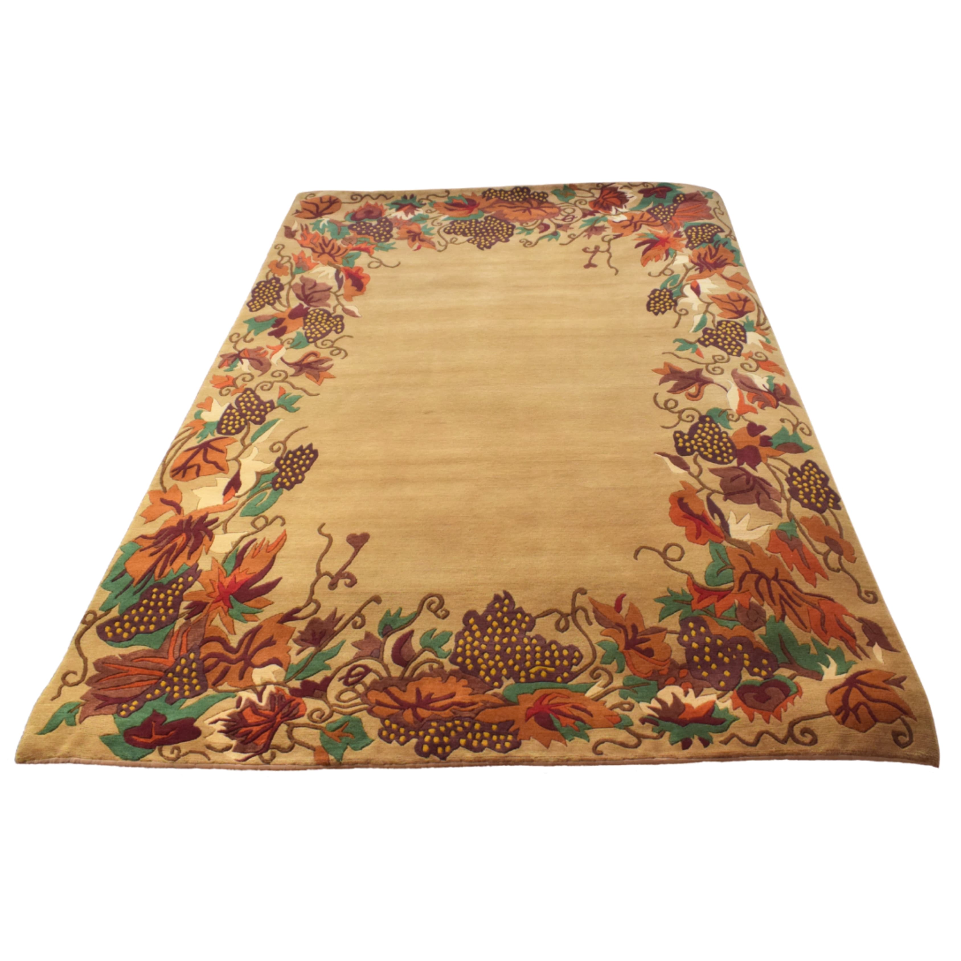 Tibetan-style floral/vine wool carpet