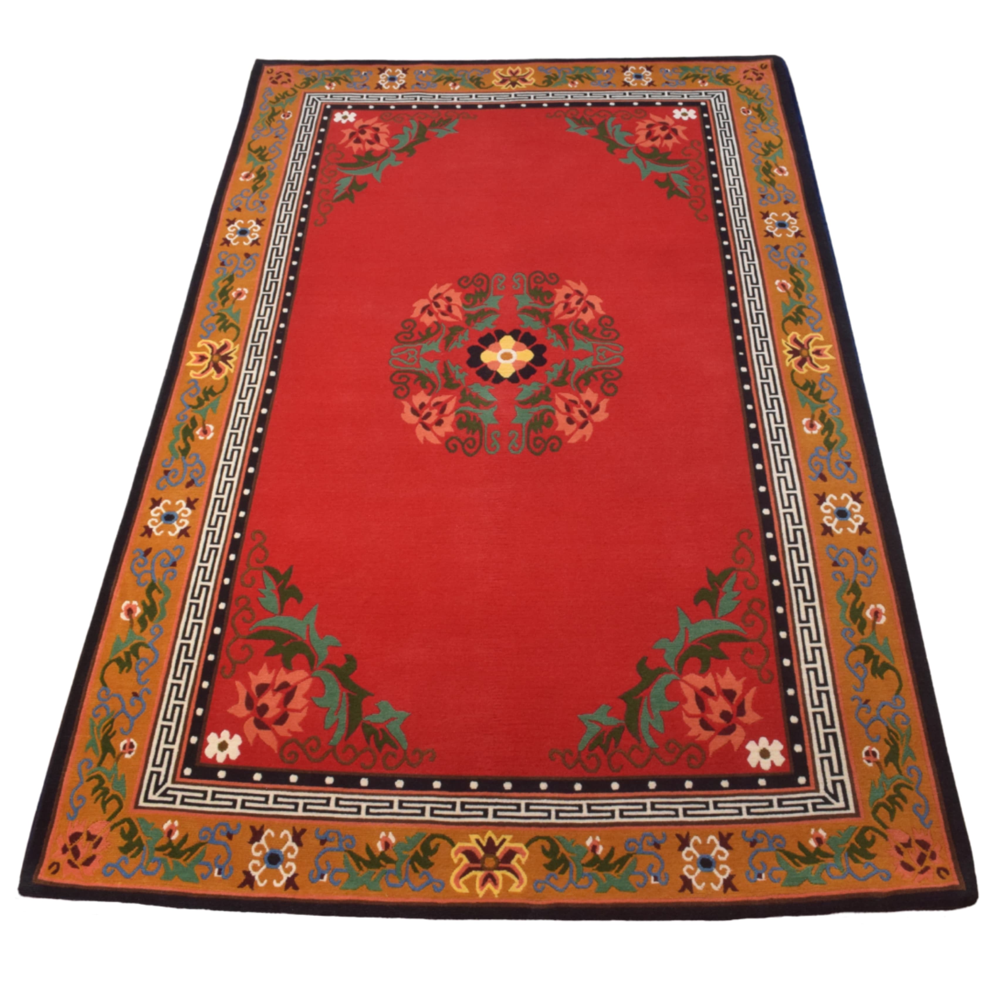 Tibetan Red Floral Medallion Carpet