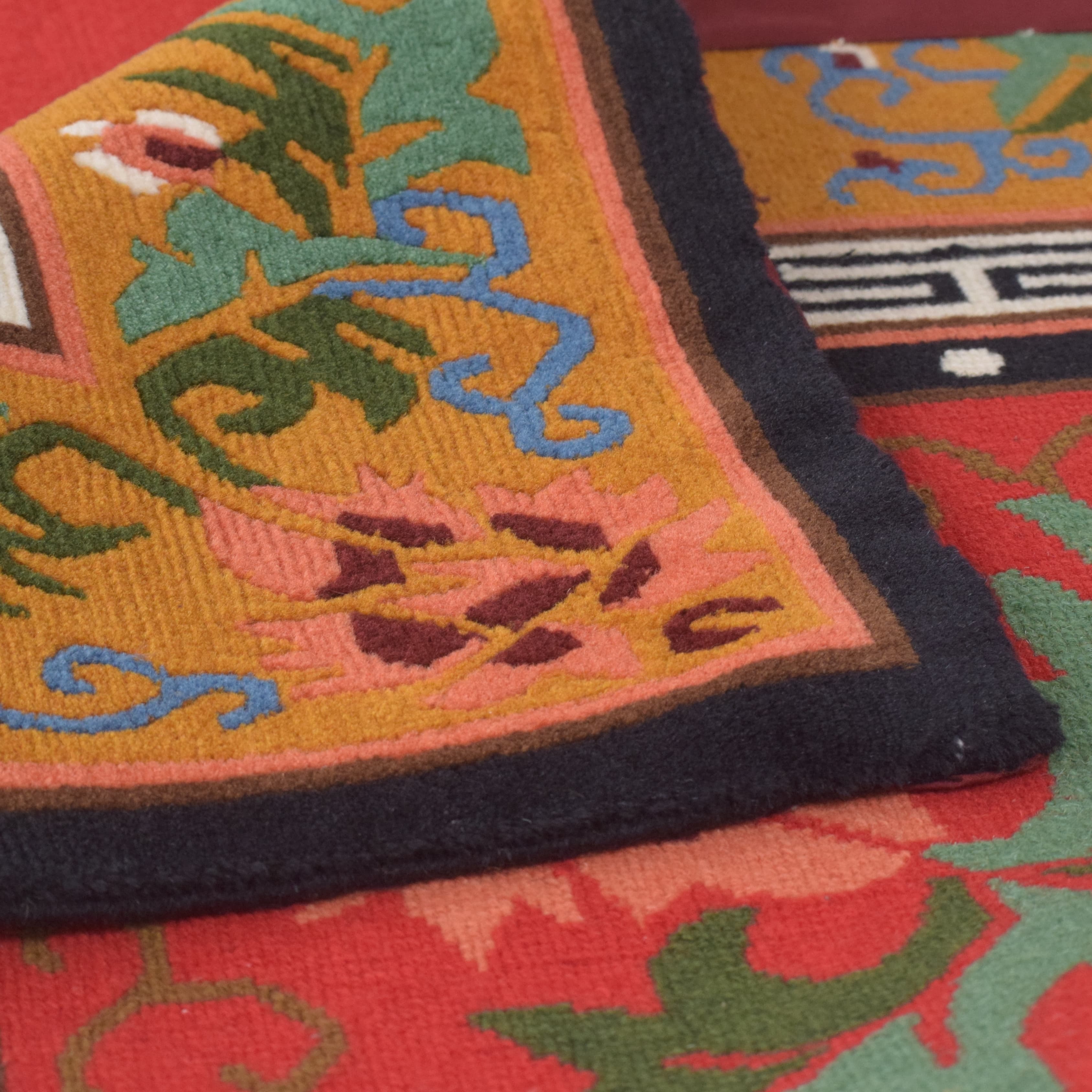 Tibetan Red Floral Medallion Carpet 3