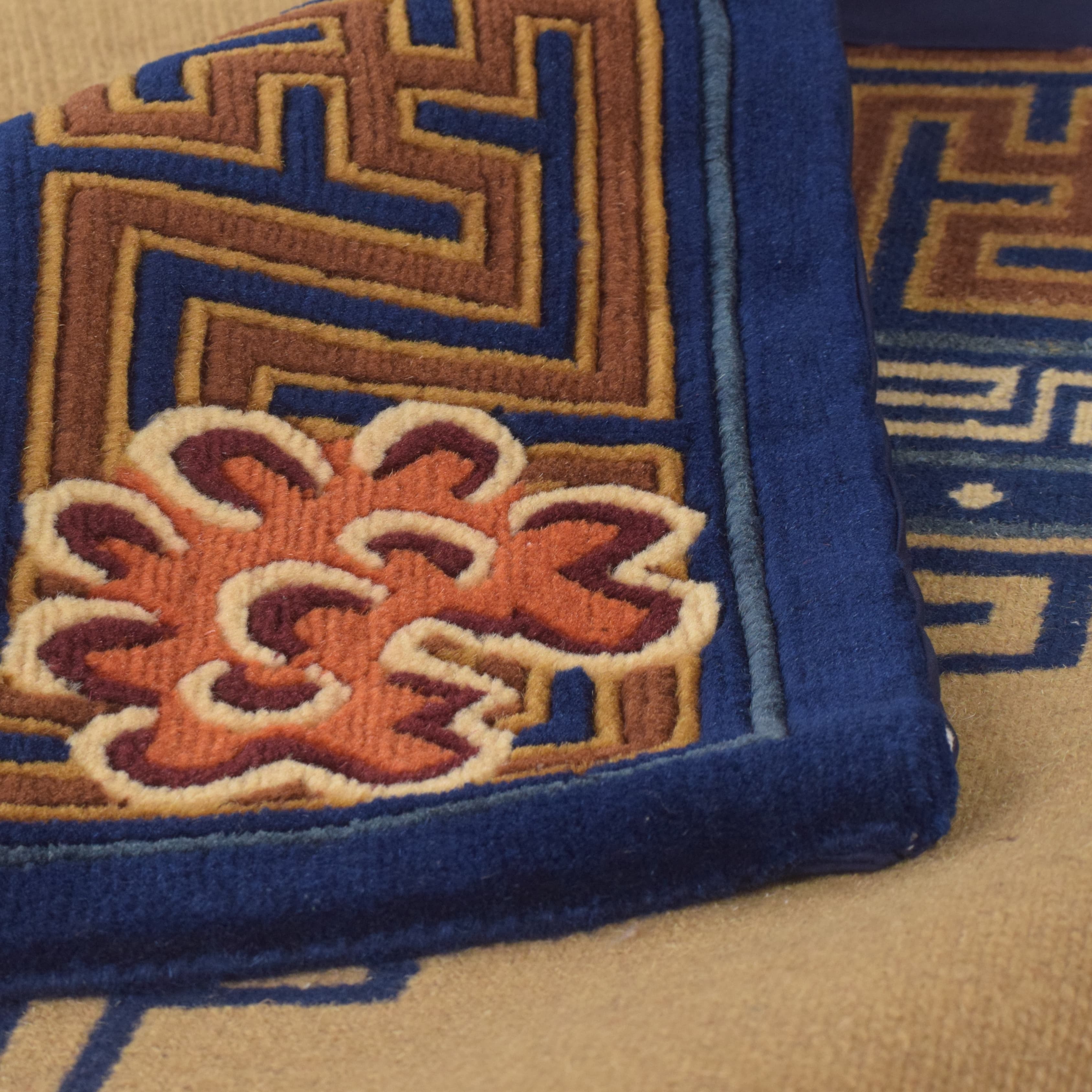 Beige & Blue Traditional Geometric Pattern 4