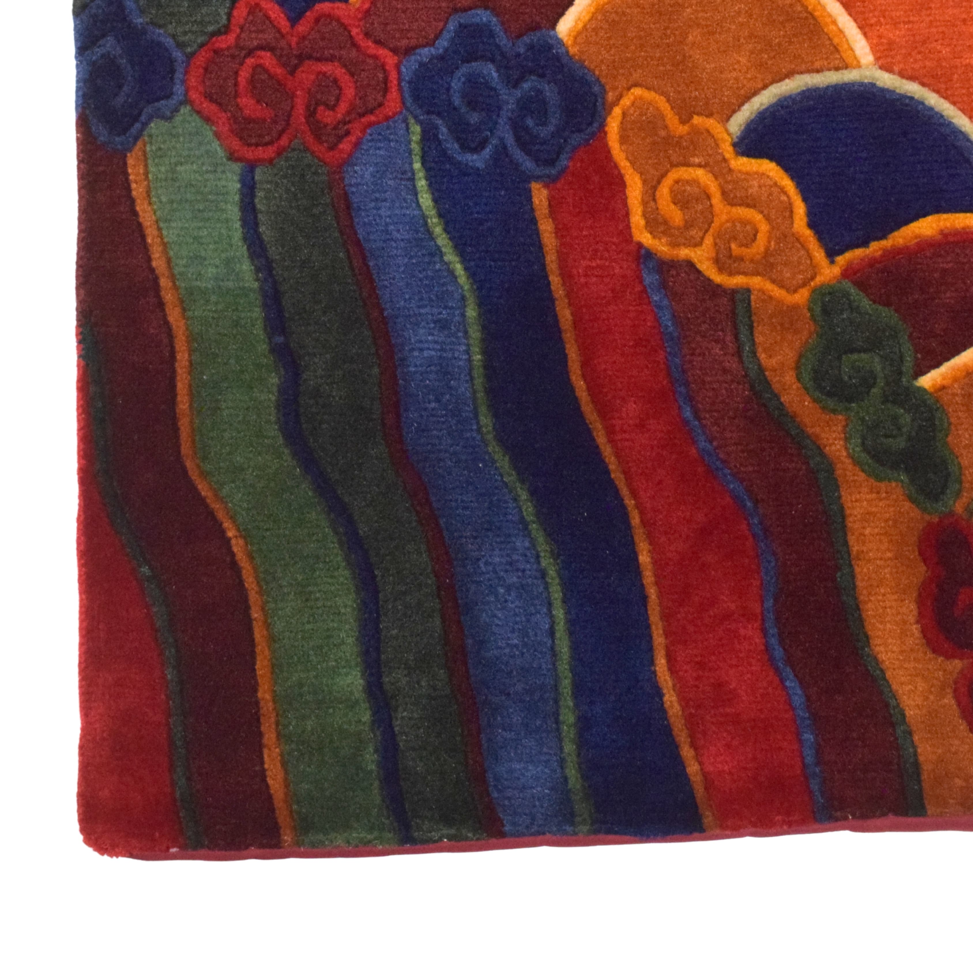 Handmade Nepal Tibetan Wool Carpet – Orange Tree of Life Floral Design 3