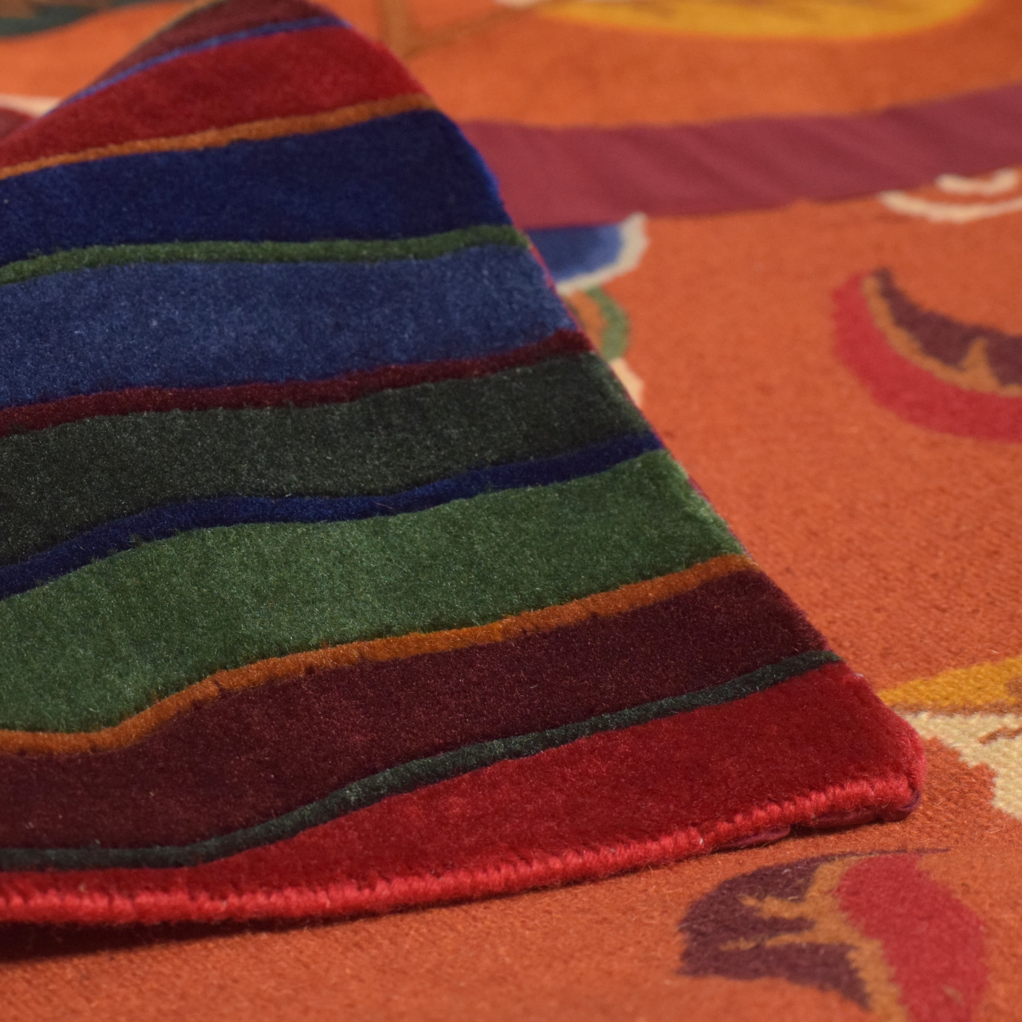 Handmade Nepal Tibetan Wool Carpet – Orange Tree of Life Floral Design 4
