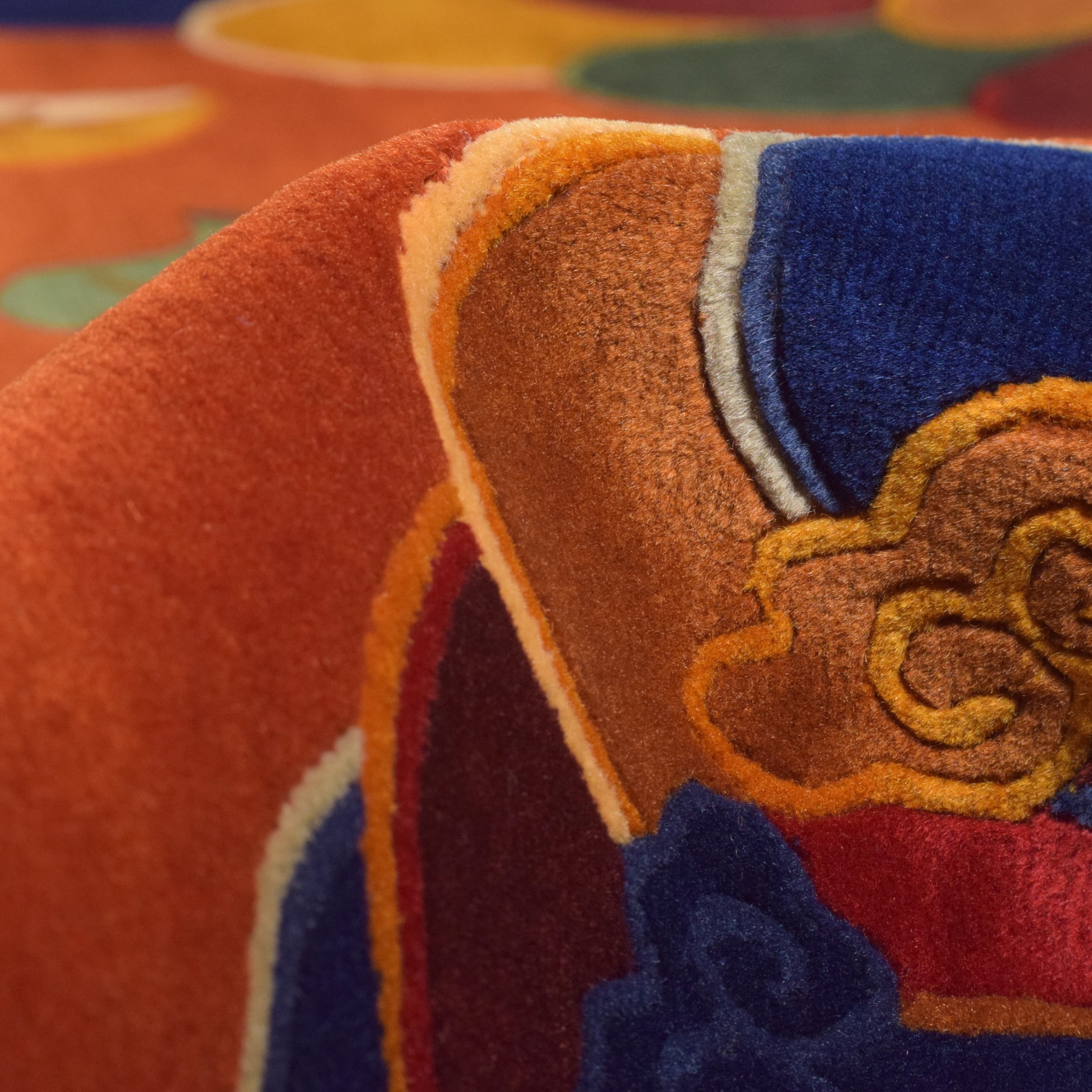 Handmade Nepal Tibetan Wool Carpet – Orange Tree of Life Floral Design 5