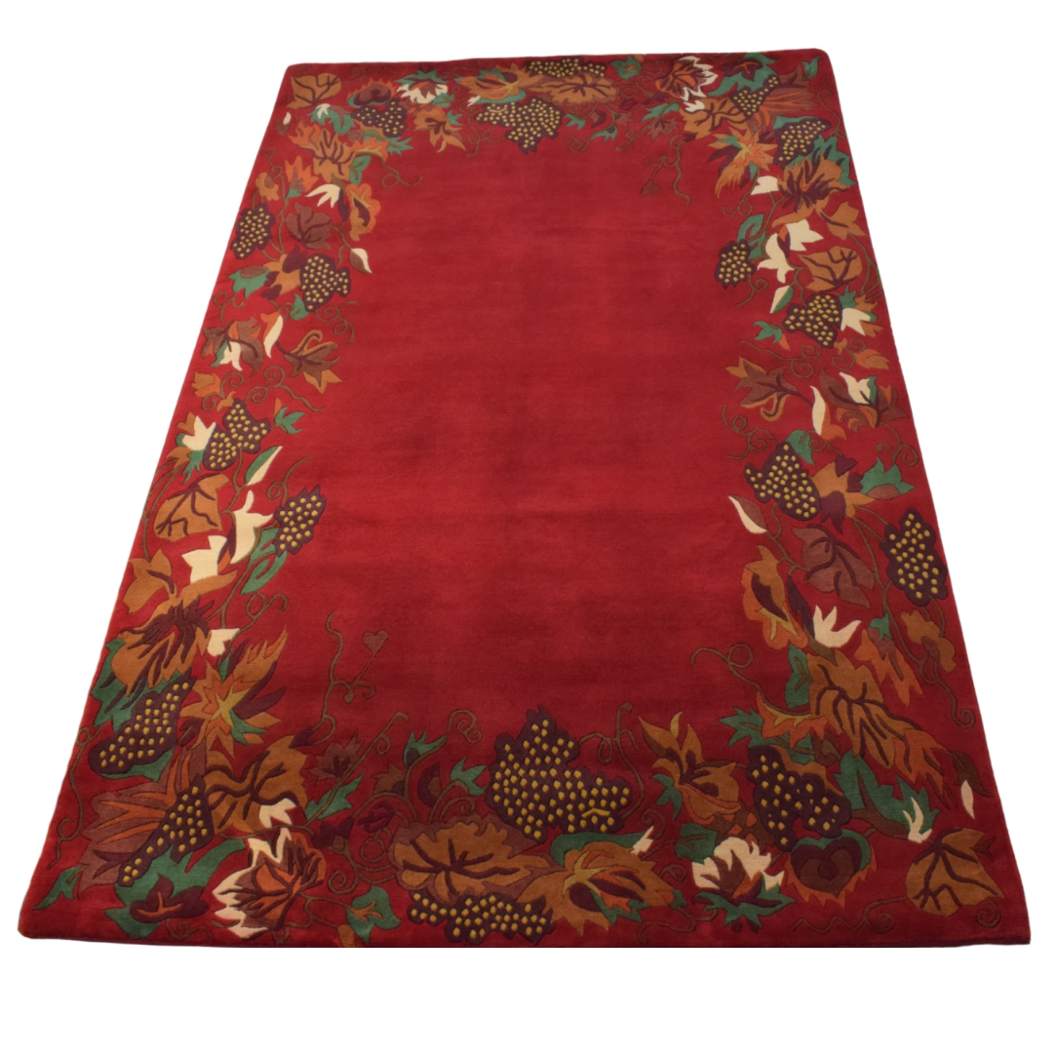 Handmade Nepal Tibetan Wool Carpet – Red Grapevine Border Design