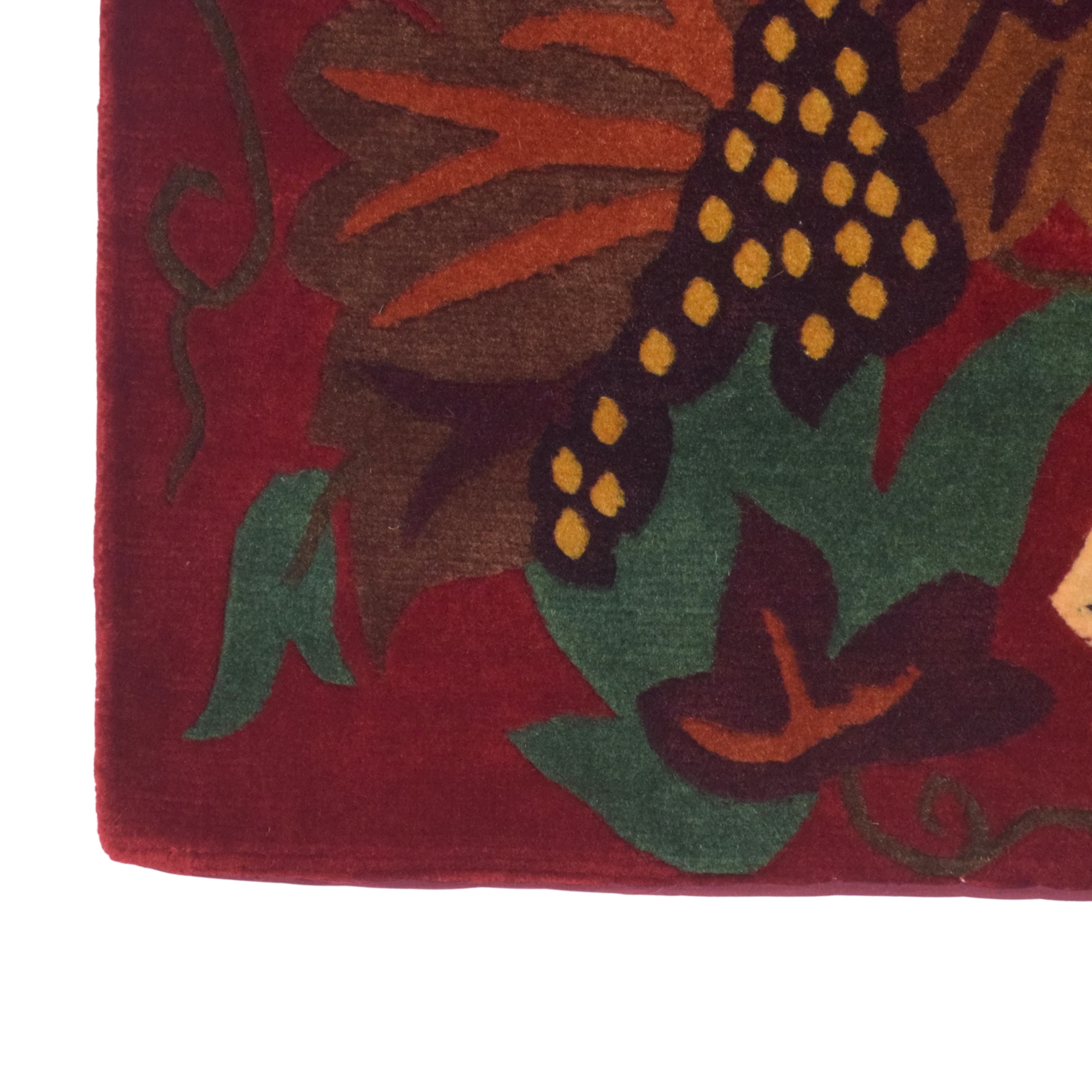 Handmade Nepal Tibetan Wool Carpet – Red Grapevine Border Design 2