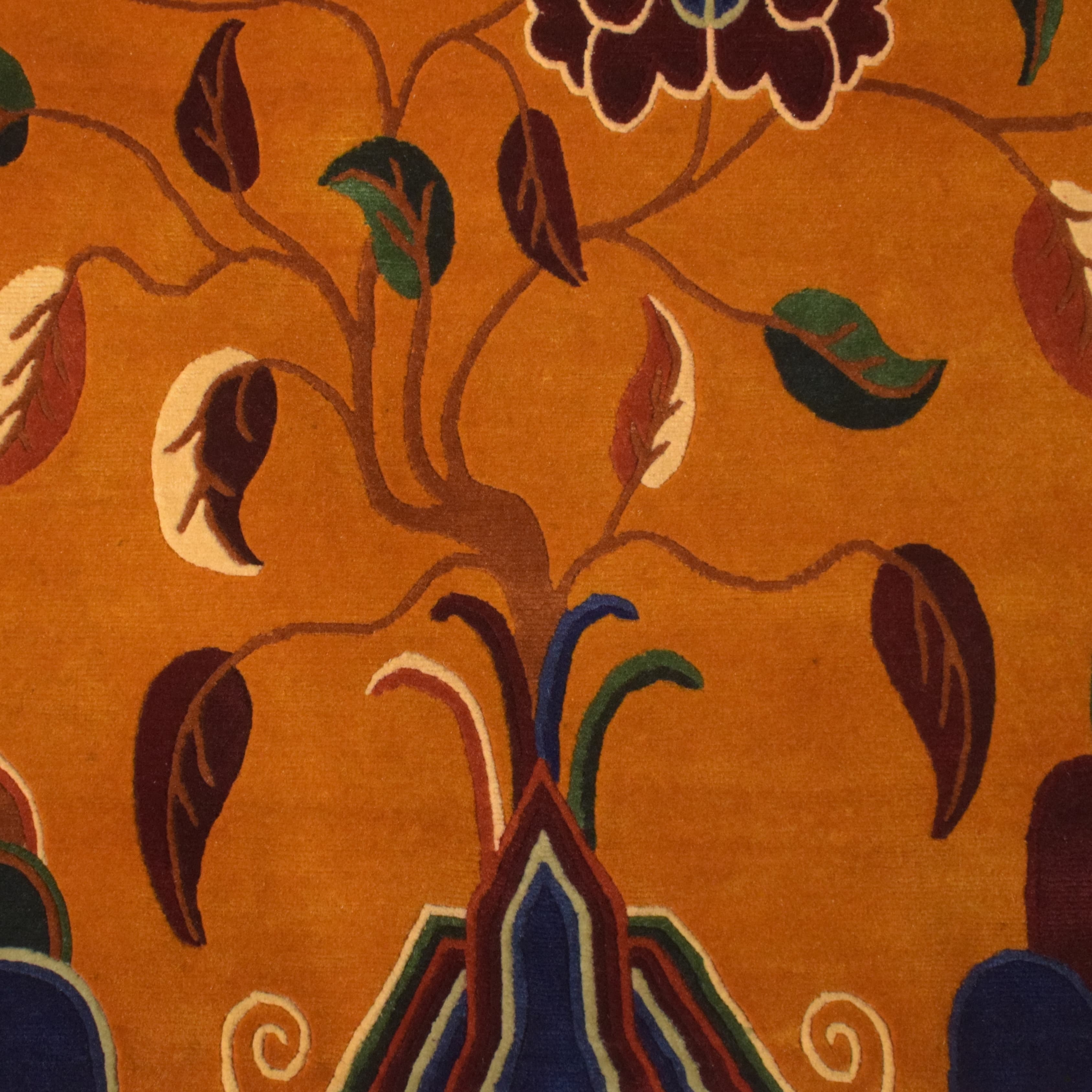 Handmade Nepal Tibetan Wool Carpet – Golden Tree of Life Floral Design 2