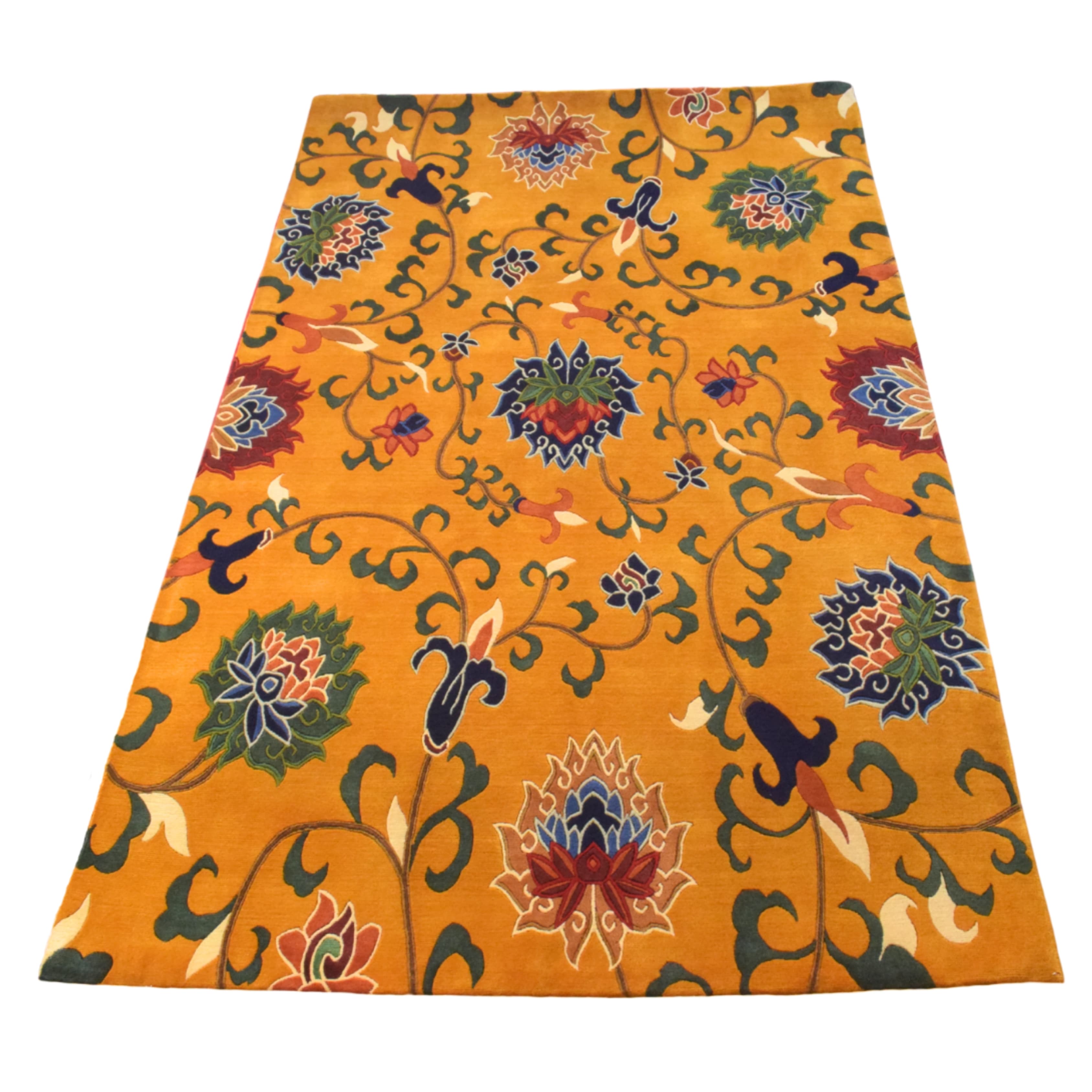  Nepal Tibetan Wool Carpet – Golden Lotus Floral Vine Design
