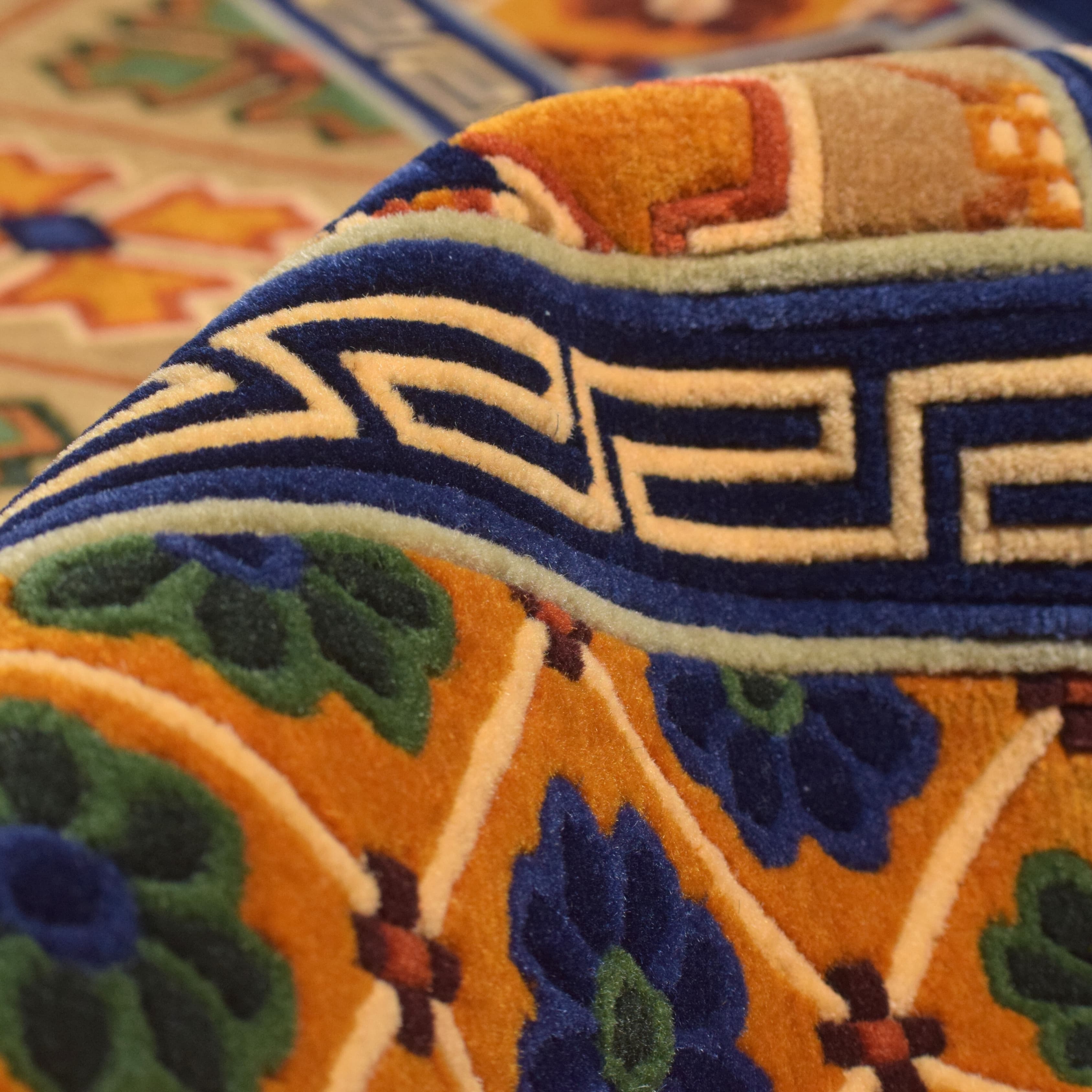 Handmade Nepal Tibetan Wool Carpet – Beige Geometric Diamond Pattern 2