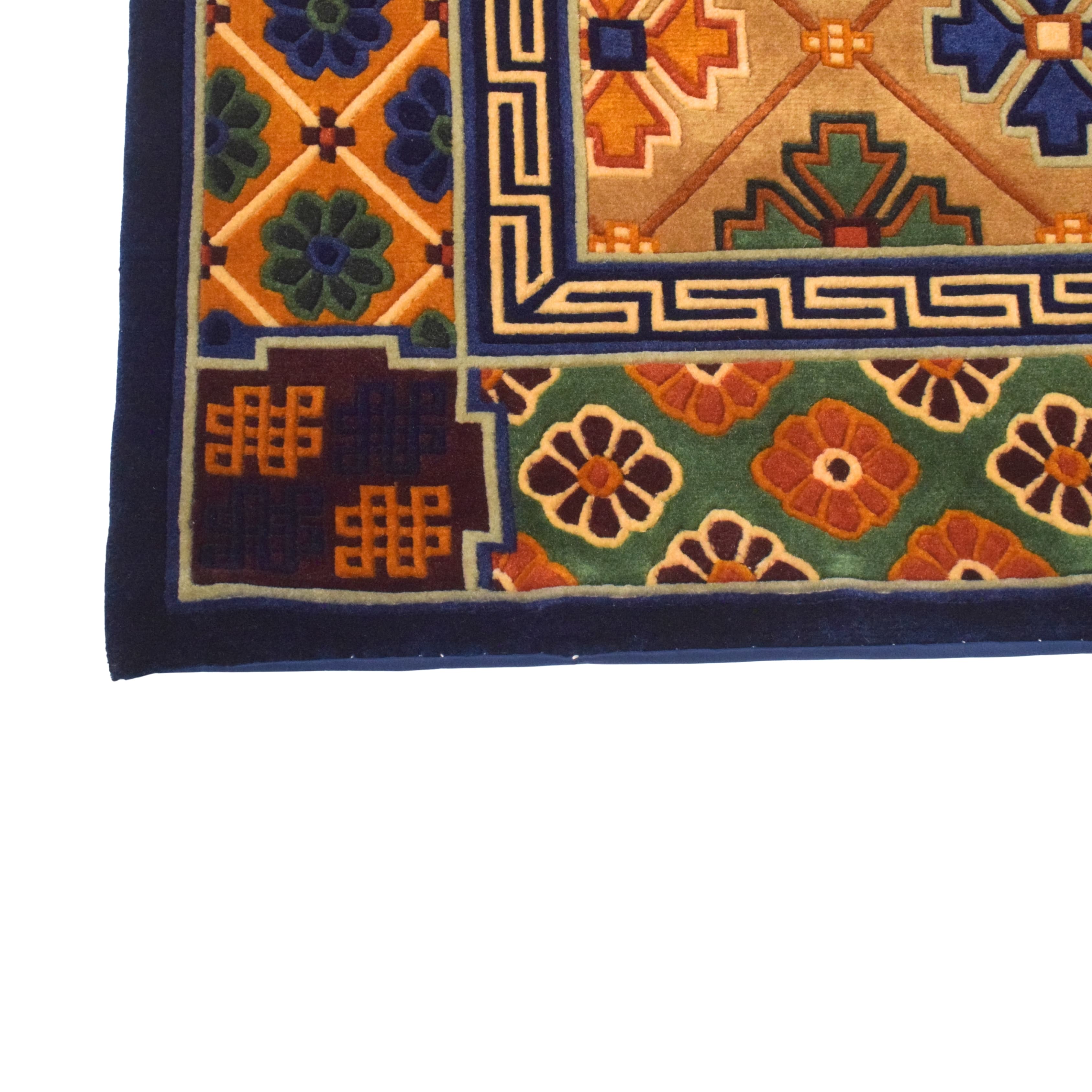 Handmade Nepal Tibetan Wool Carpet – Beige Geometric Diamond Pattern 4