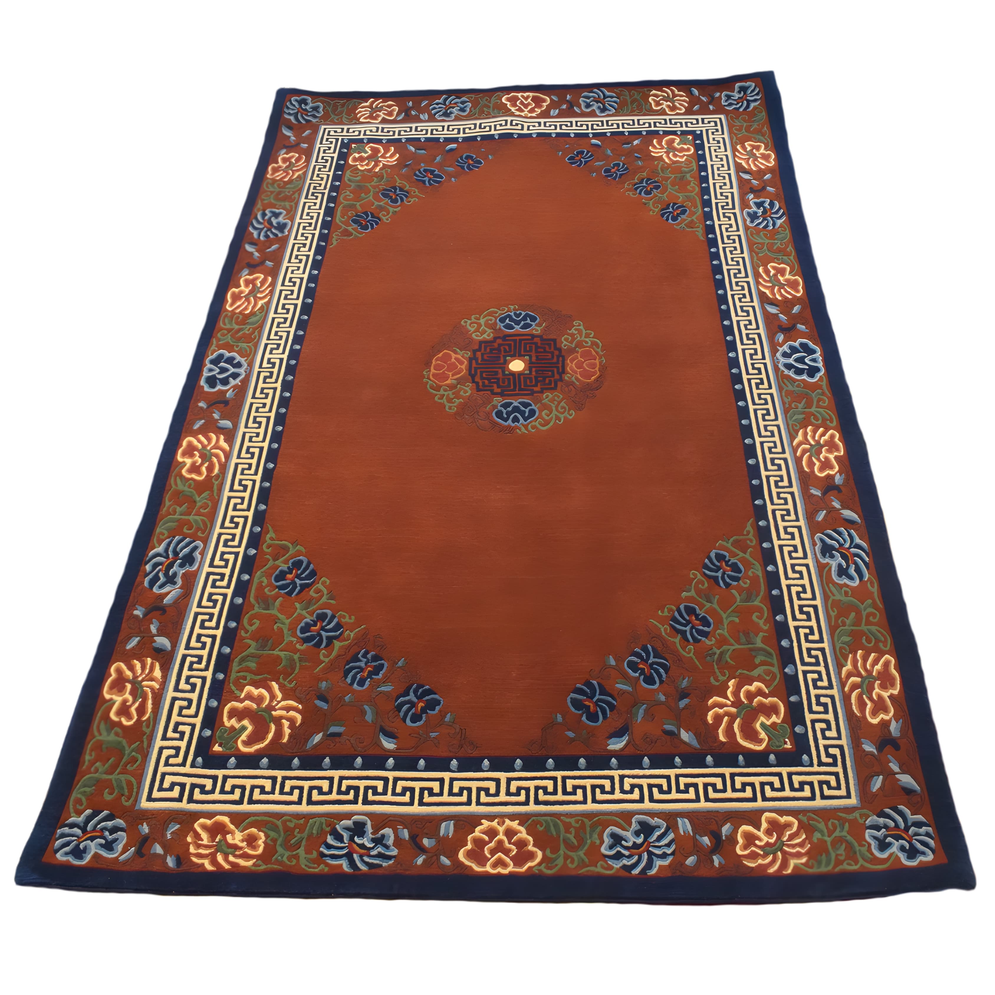 Tibetan Floral Border Handmade Carpet