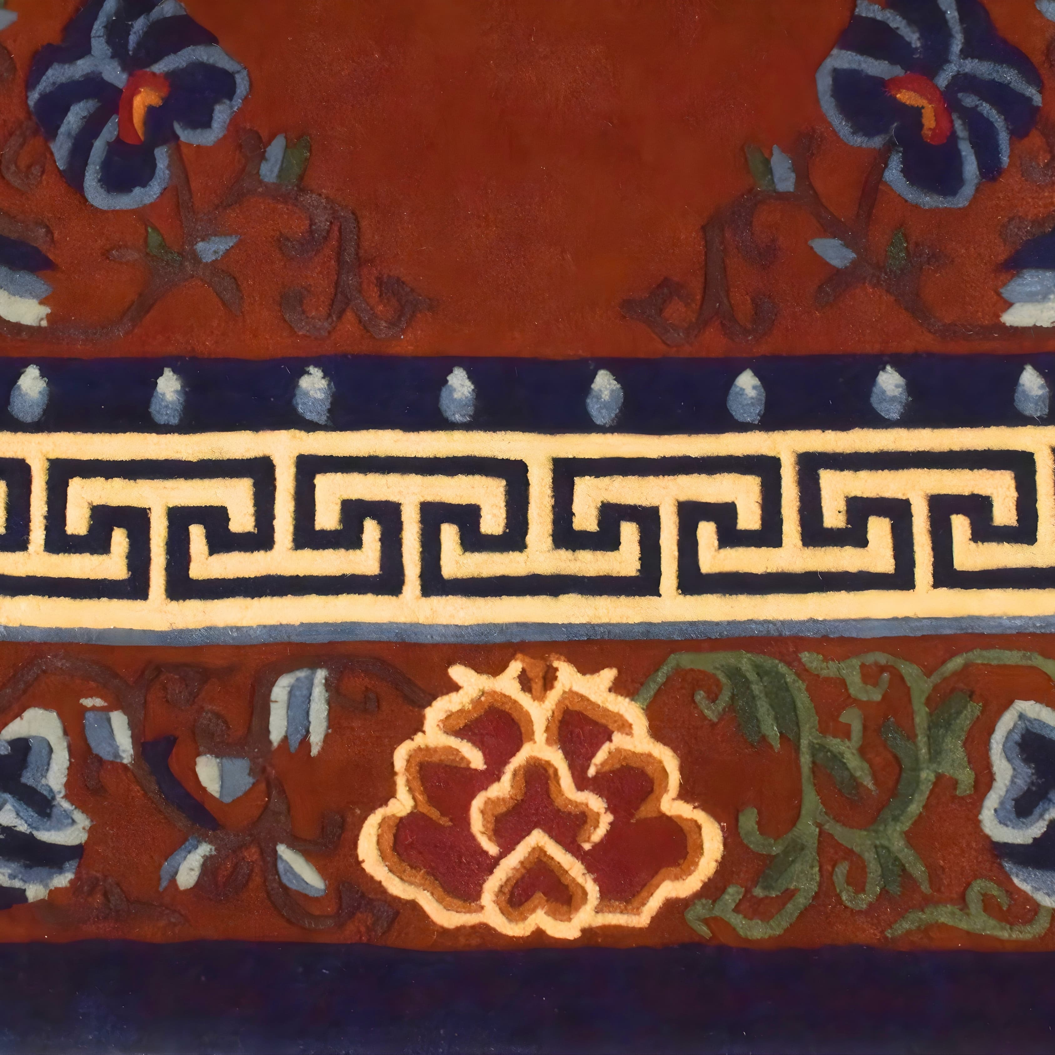Tibetan Floral Border Handmade Carpet 2