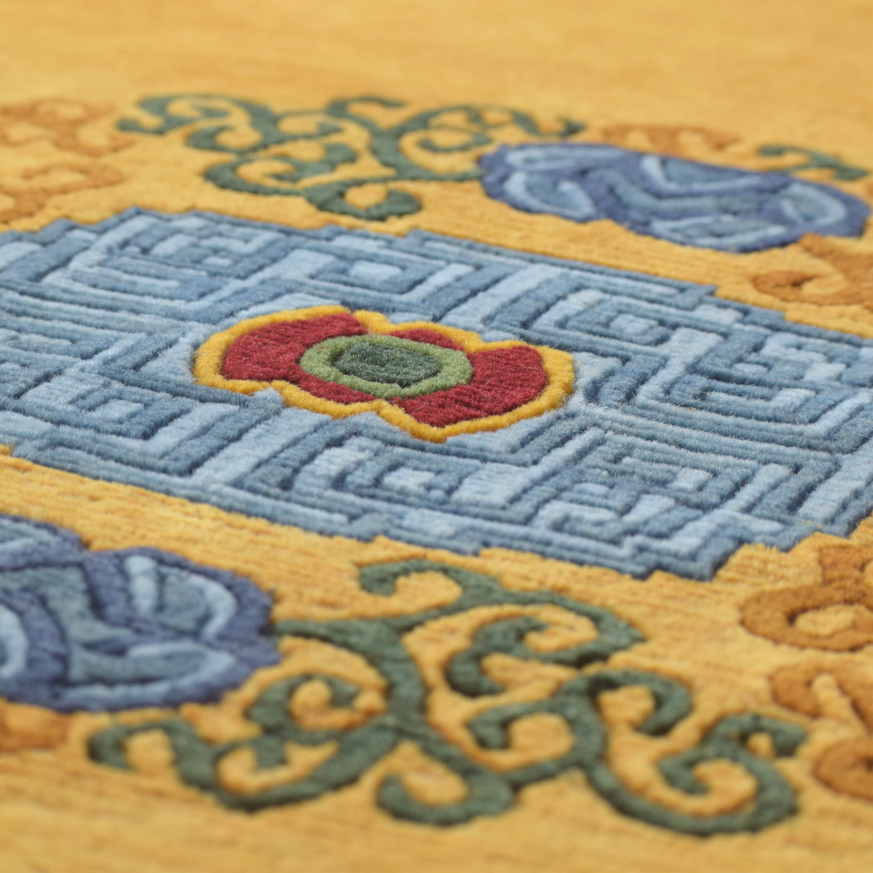Golden Lotus Round Tibetan Carpet