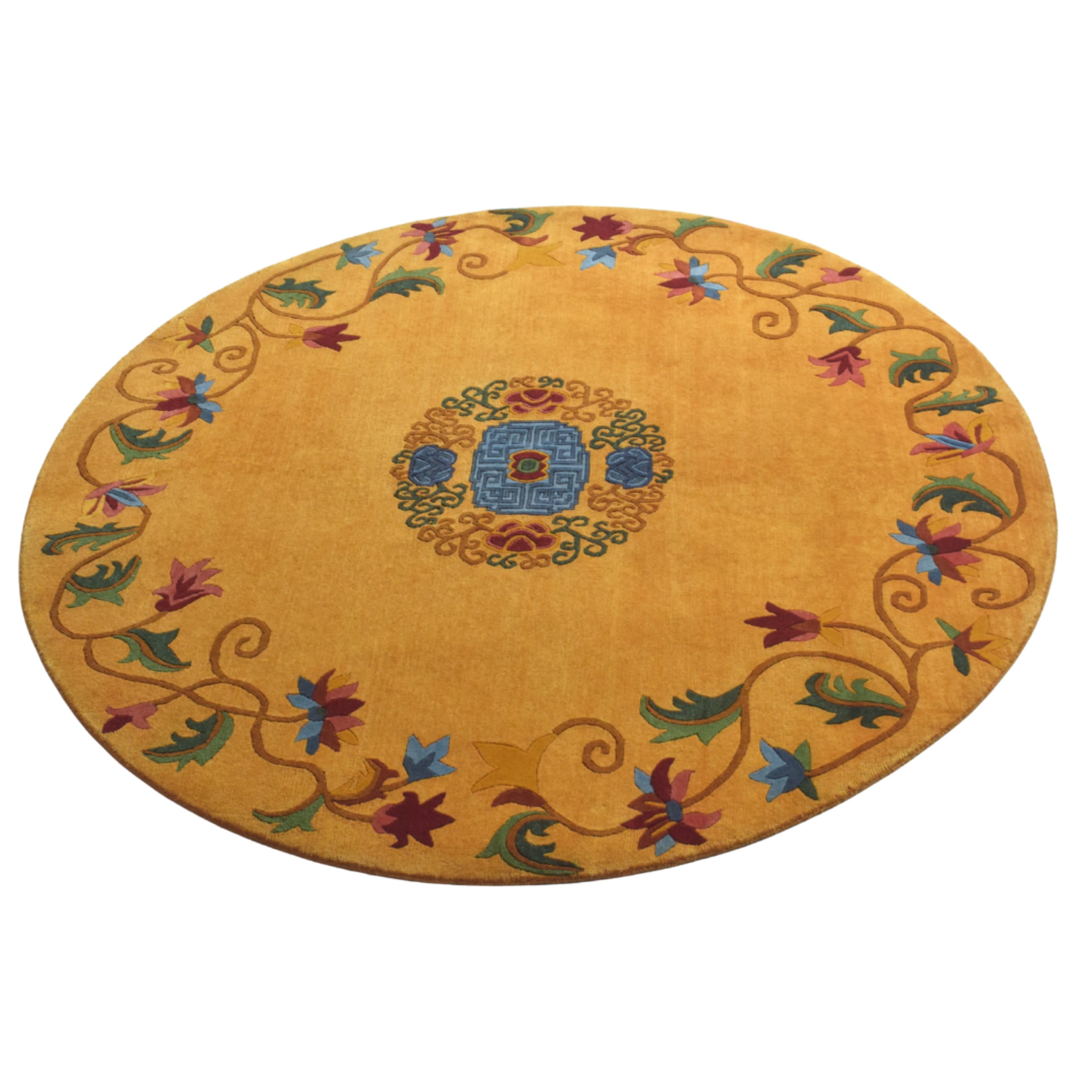 Golden Lotus Round Tibetan Carpet 2