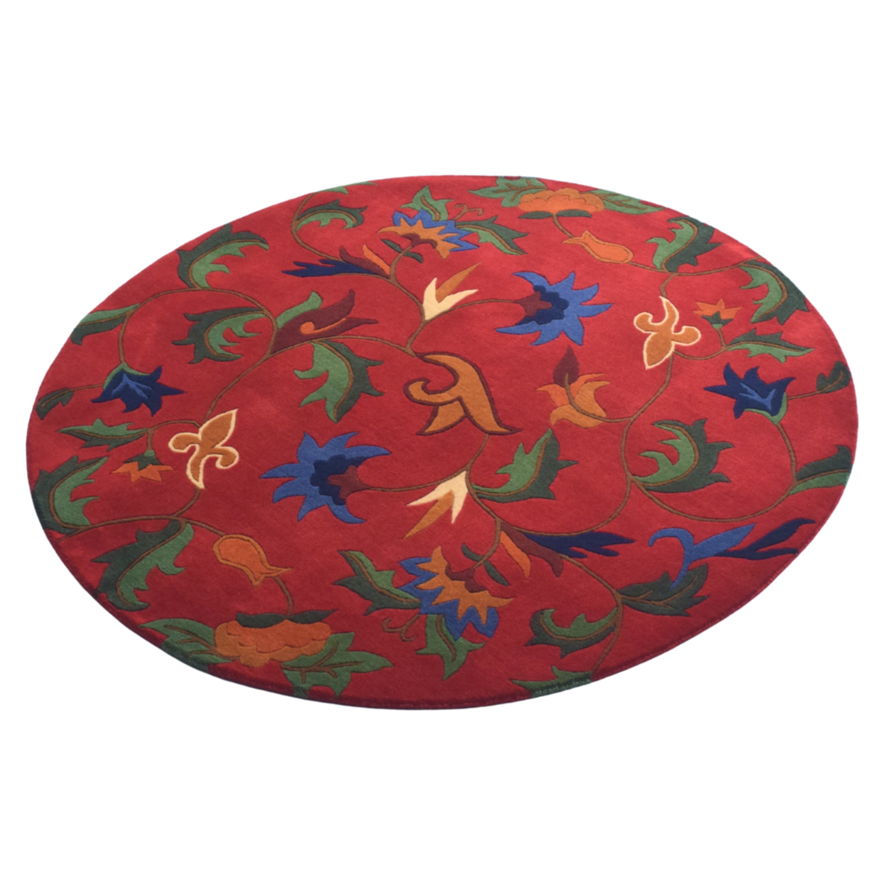 Crimson Floral Round Carpet