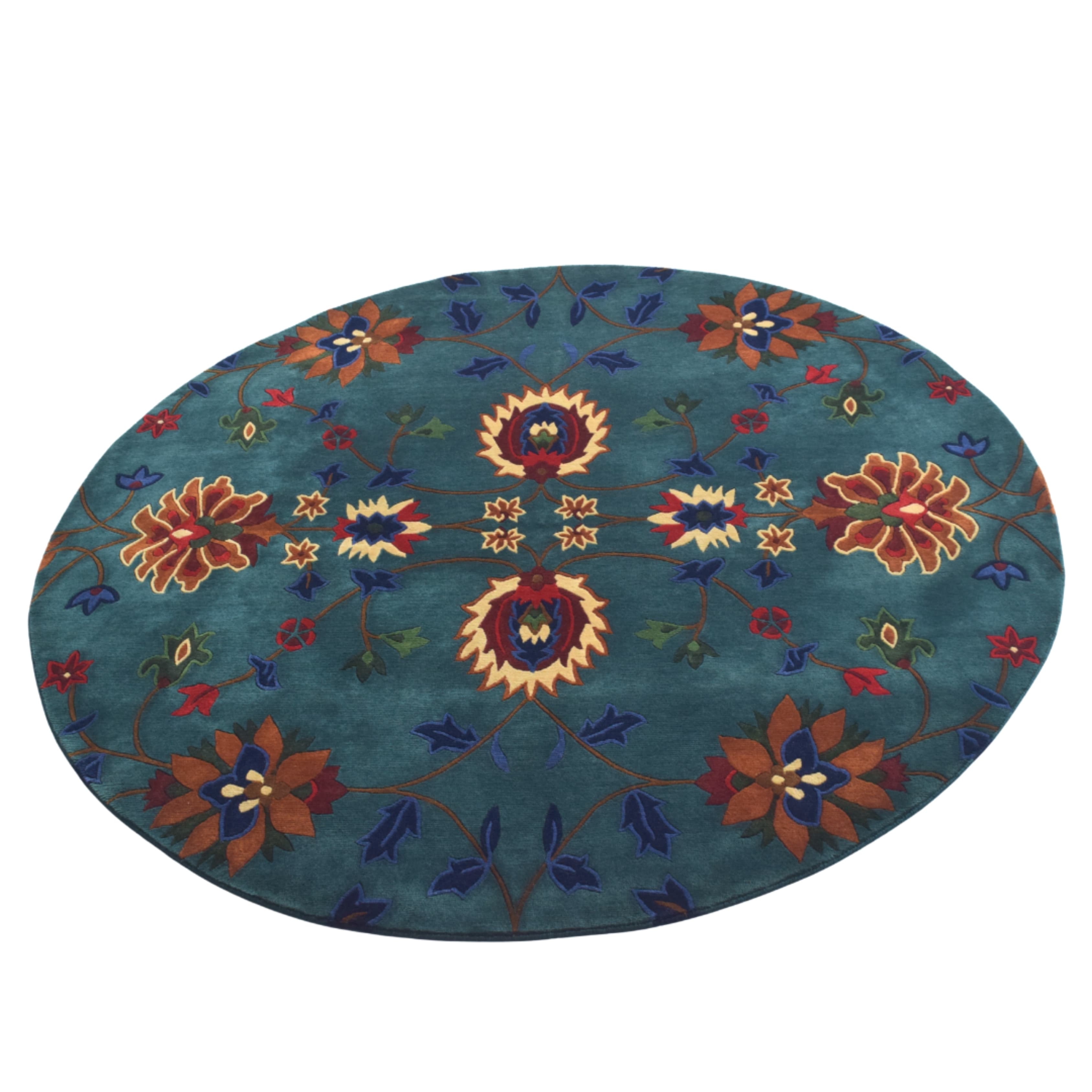 Teal Blossom Round Carpet