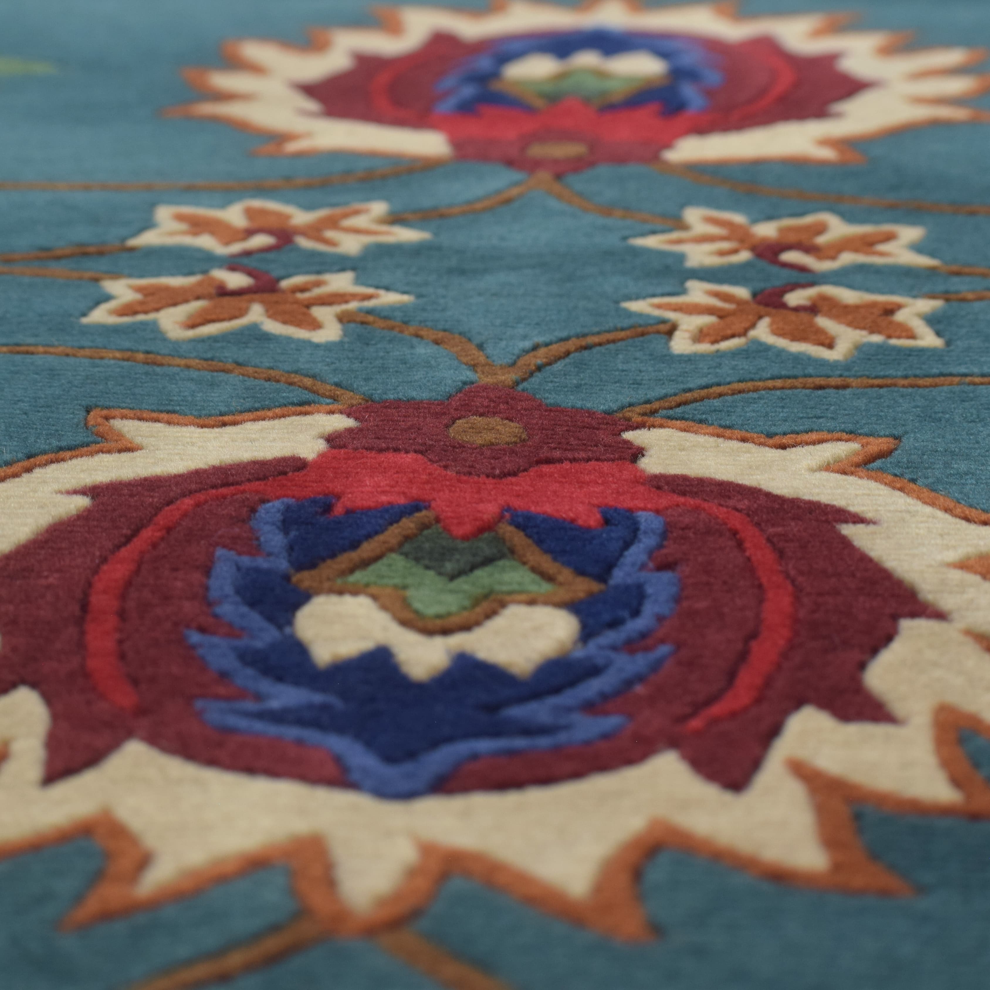 Teal Blossom Round Carpet 2